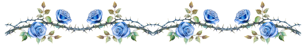 A single, horizontal vine of blue roses with thorns used as a page divider.