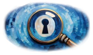 Looking at a door lock through a magnifying glass.